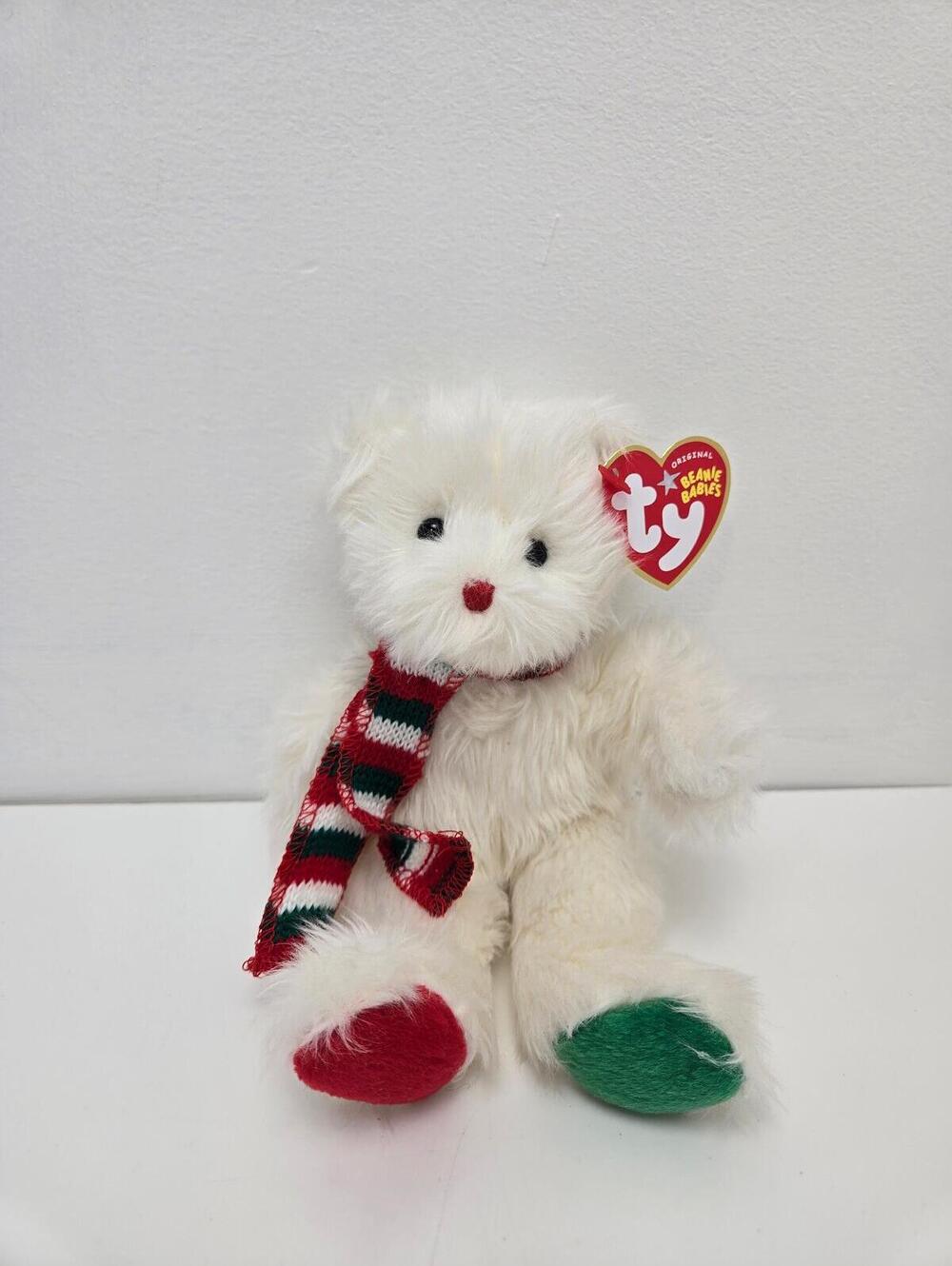 Ty Beanie Baby “Muffler” the White Bear wearing scarf - Ty Store Excl (8 inch)